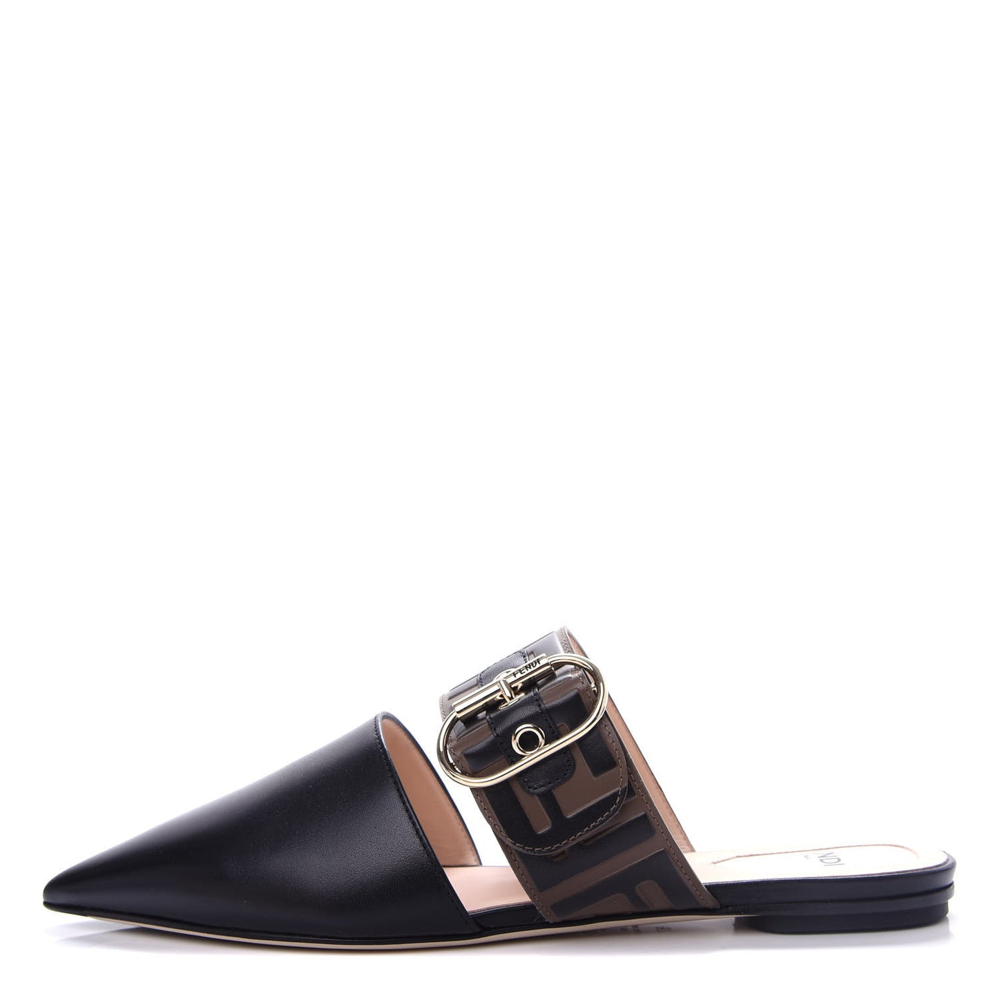 Vitello FF Embossed Buckle Flat Mules 37 Maya Black