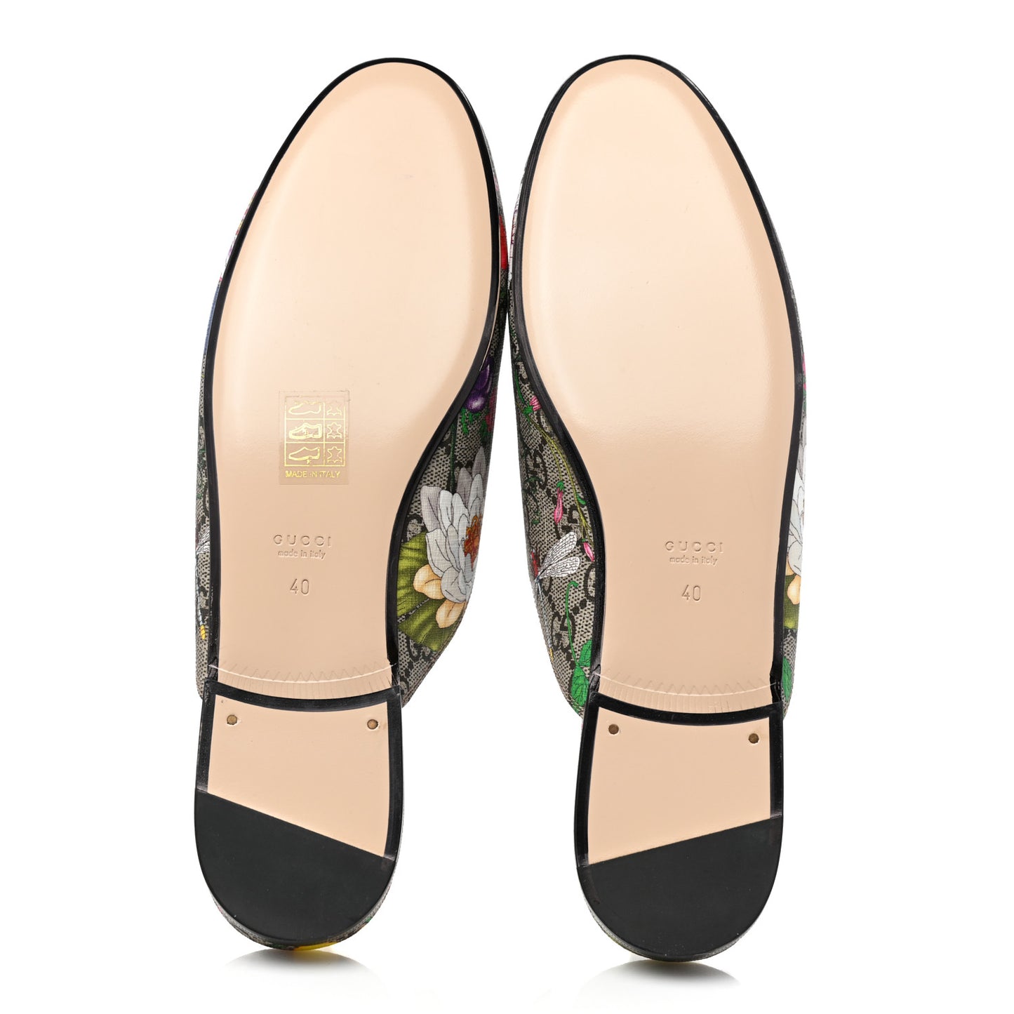 GG Supreme Monogram Flora Womens Princetown Slippers 40 Beige Ebony Multicolor Rosso