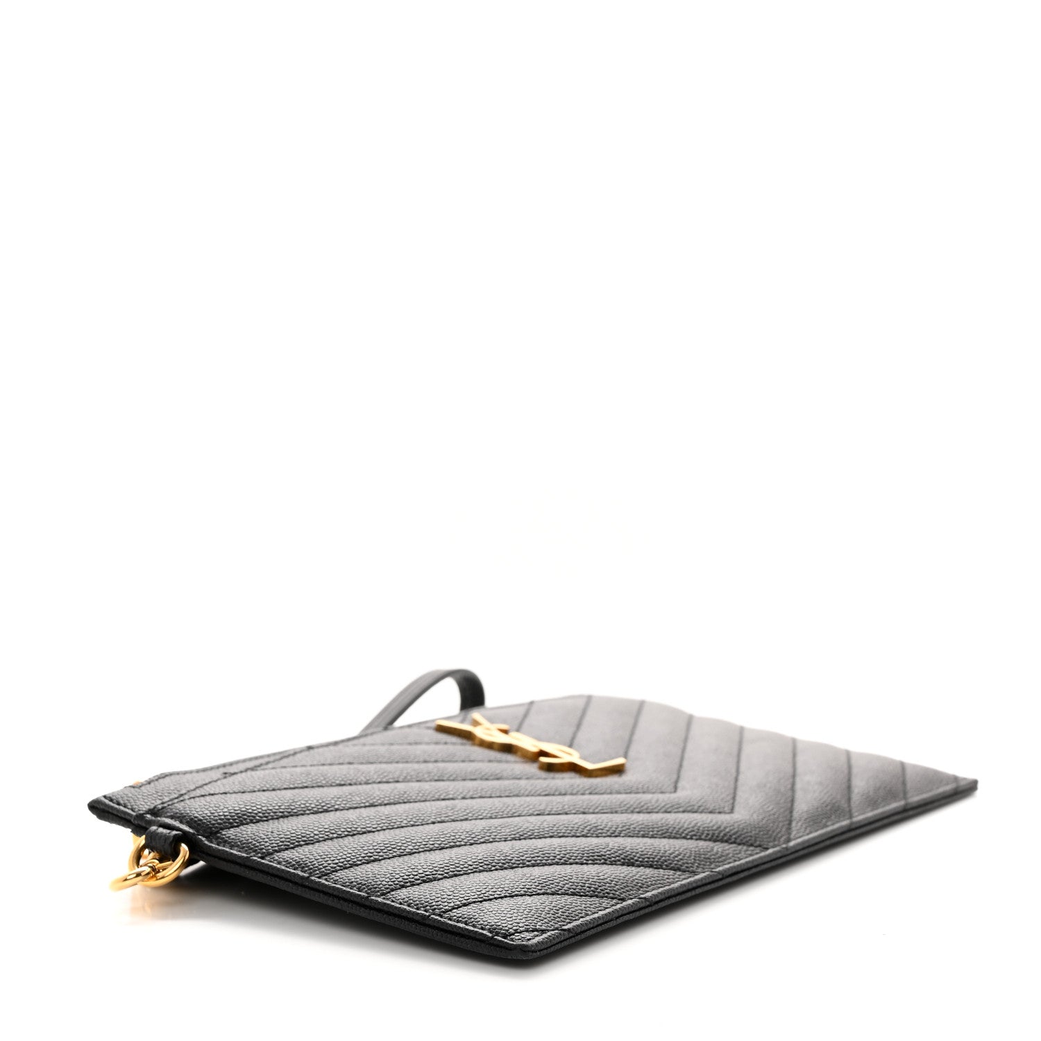 Saint Laurent Grain De Poudre Chevron Monogram Large Bill Pouch Black 4 of 8