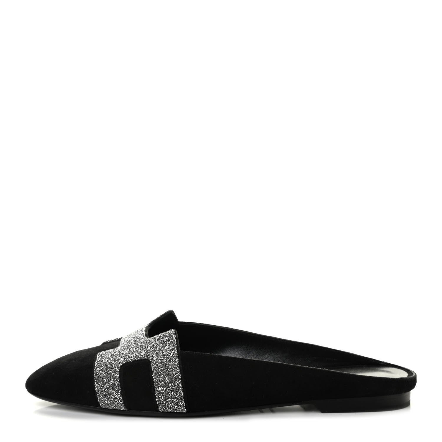 Hermes Satin Suede Goatskin Crystal Roxane Mules 36.5 Black 1 of 9