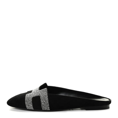 Hermes Satin Suede Goatskin Crystal Roxane Mules 36.5 Black 1 of 9