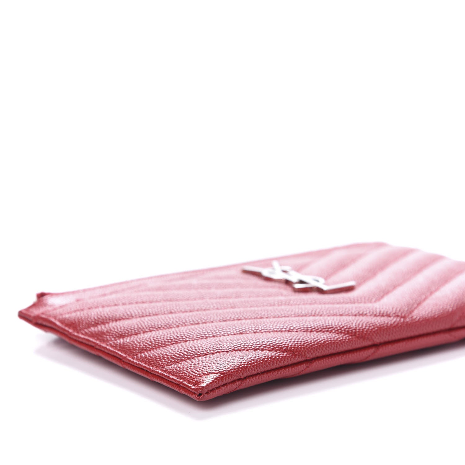 Saint Laurent Grain De Poudre Chevron Monogram Bill Pouch Rouge Eros 6 of 10