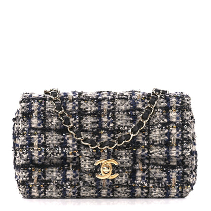 Chanel Glittered Tweed Quilted Mini Rectangular Flap Navy Blue 1 of 11