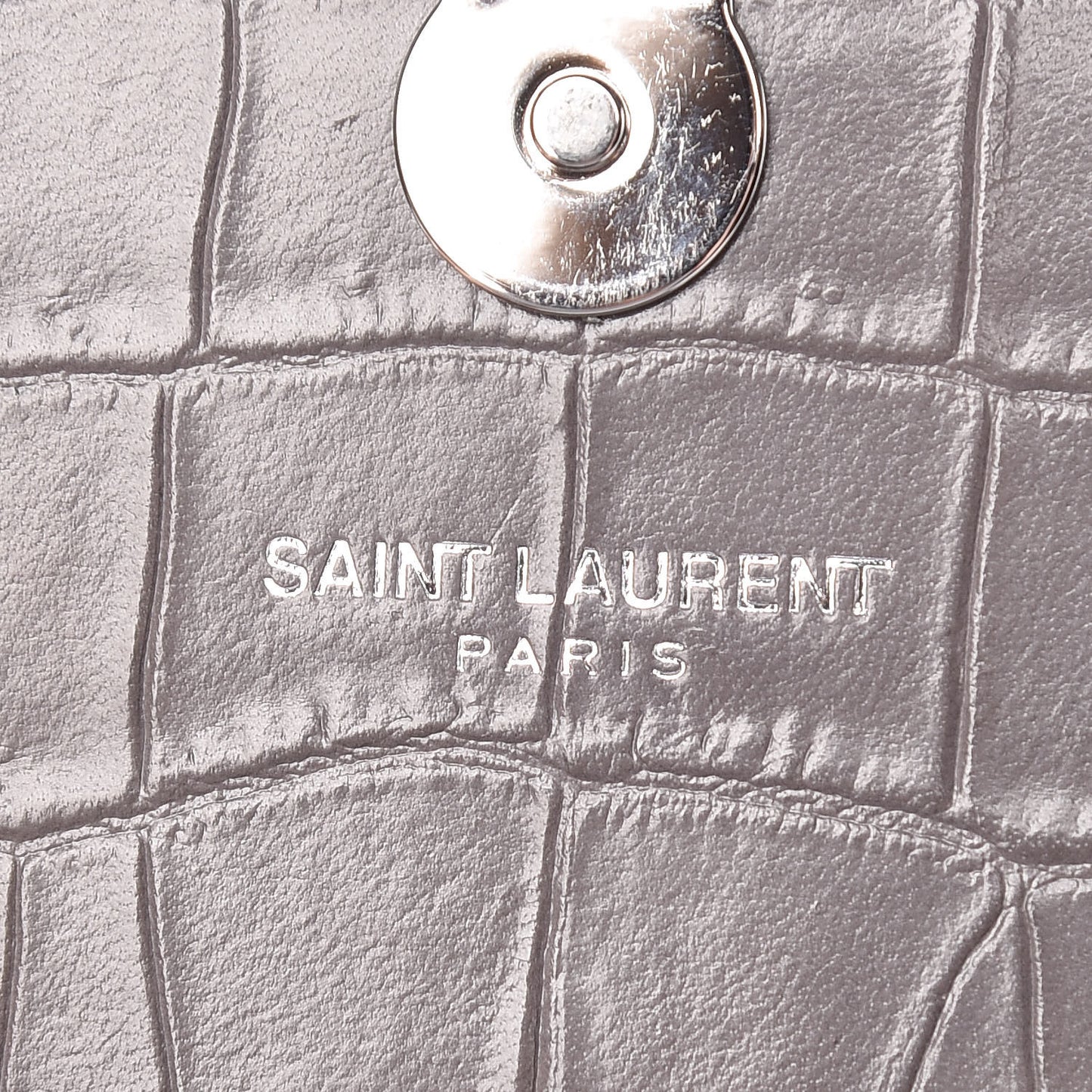 Calfskin Crocodile Embossed Small Classic Monogram Kate Tassel Satchel Fog