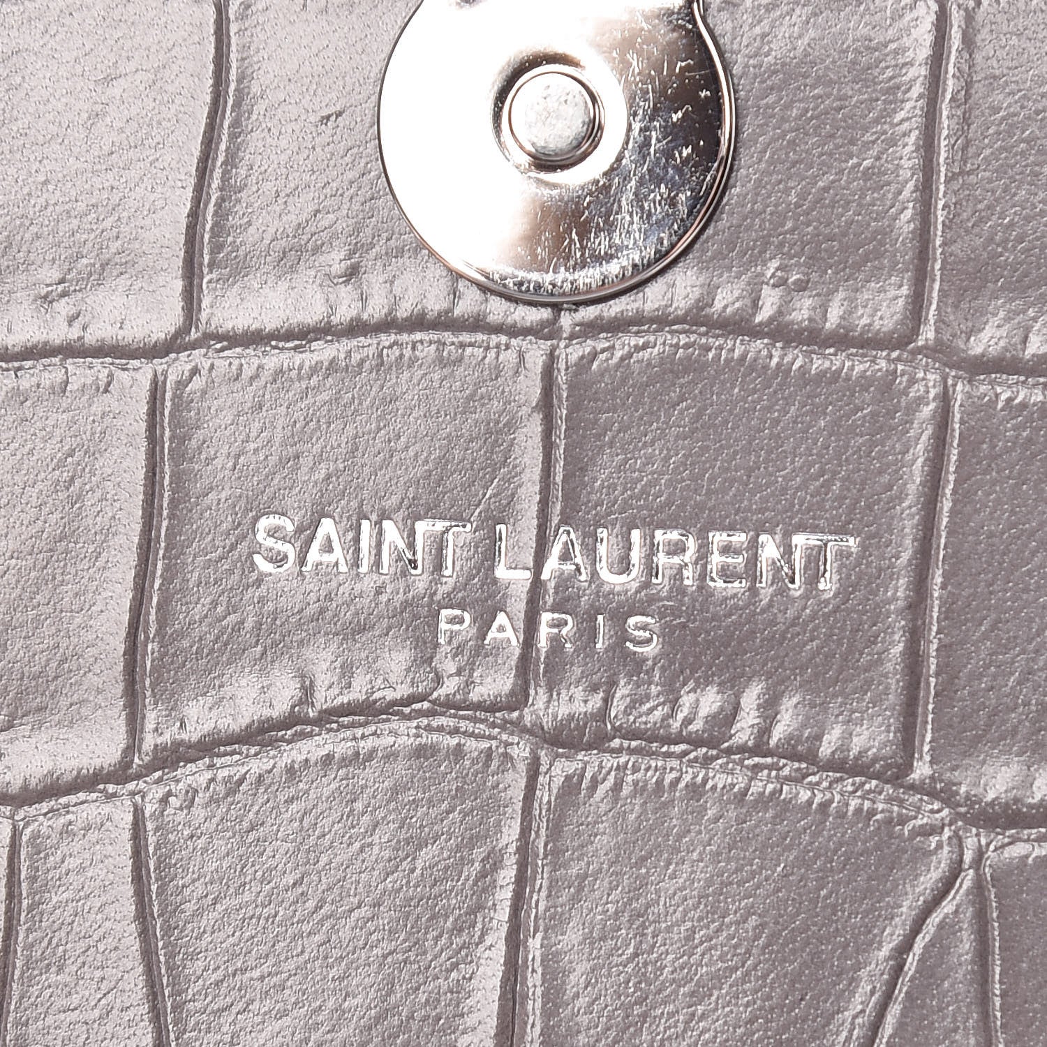 Saint Laurent Calfskin Crocodile Embossed Small Classic Monogram Kate Tassel Satchel Fog 9 of 9