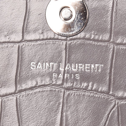 Saint Laurent Calfskin Crocodile Embossed Small Classic Monogram Kate Tassel Satchel Fog 9 of 9