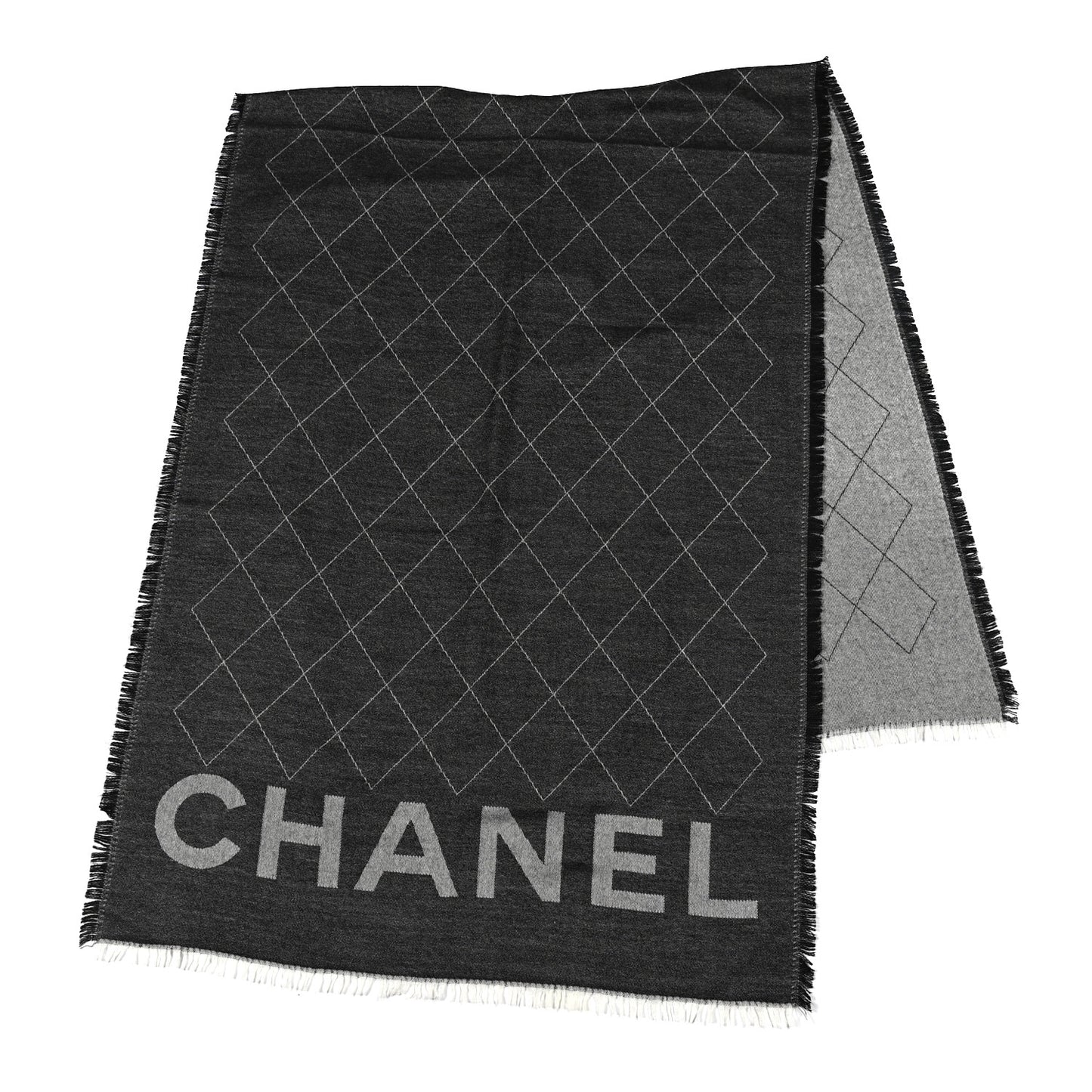 Cashmere Silk Quilted CC Logo Stole Black White