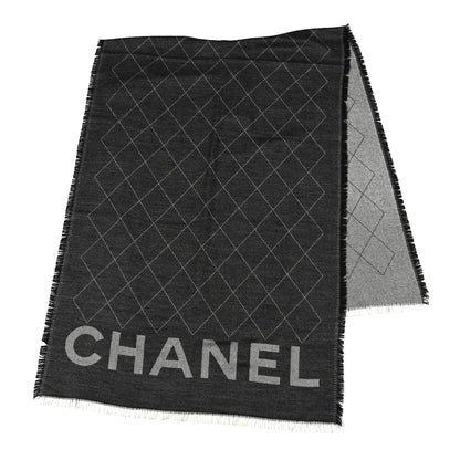 Chanel Cashmere Silk Quilted CC Logo Stole Black White 2 of 4