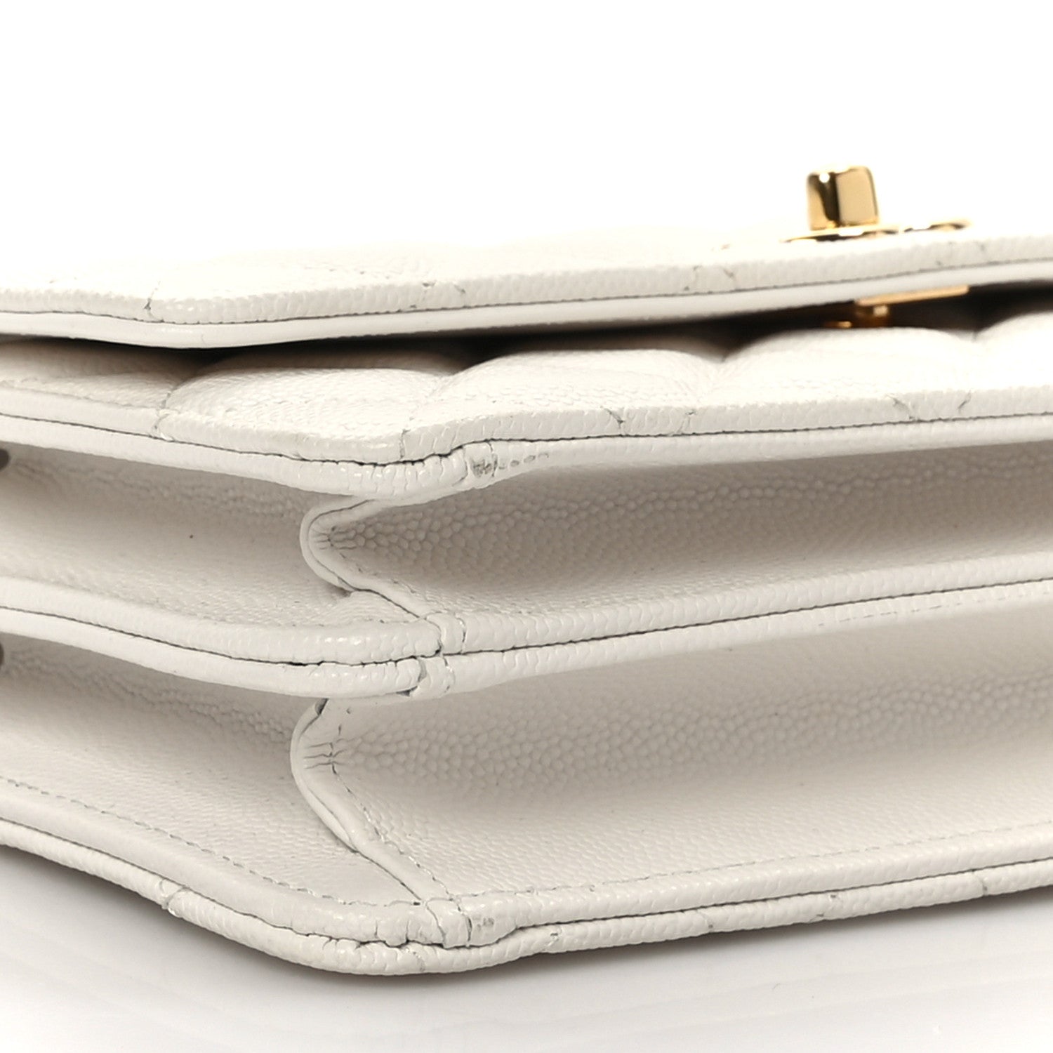Chanel Shiny Caviar Quilted Flap Charm Wallet On Chain WOC White 8 of 9