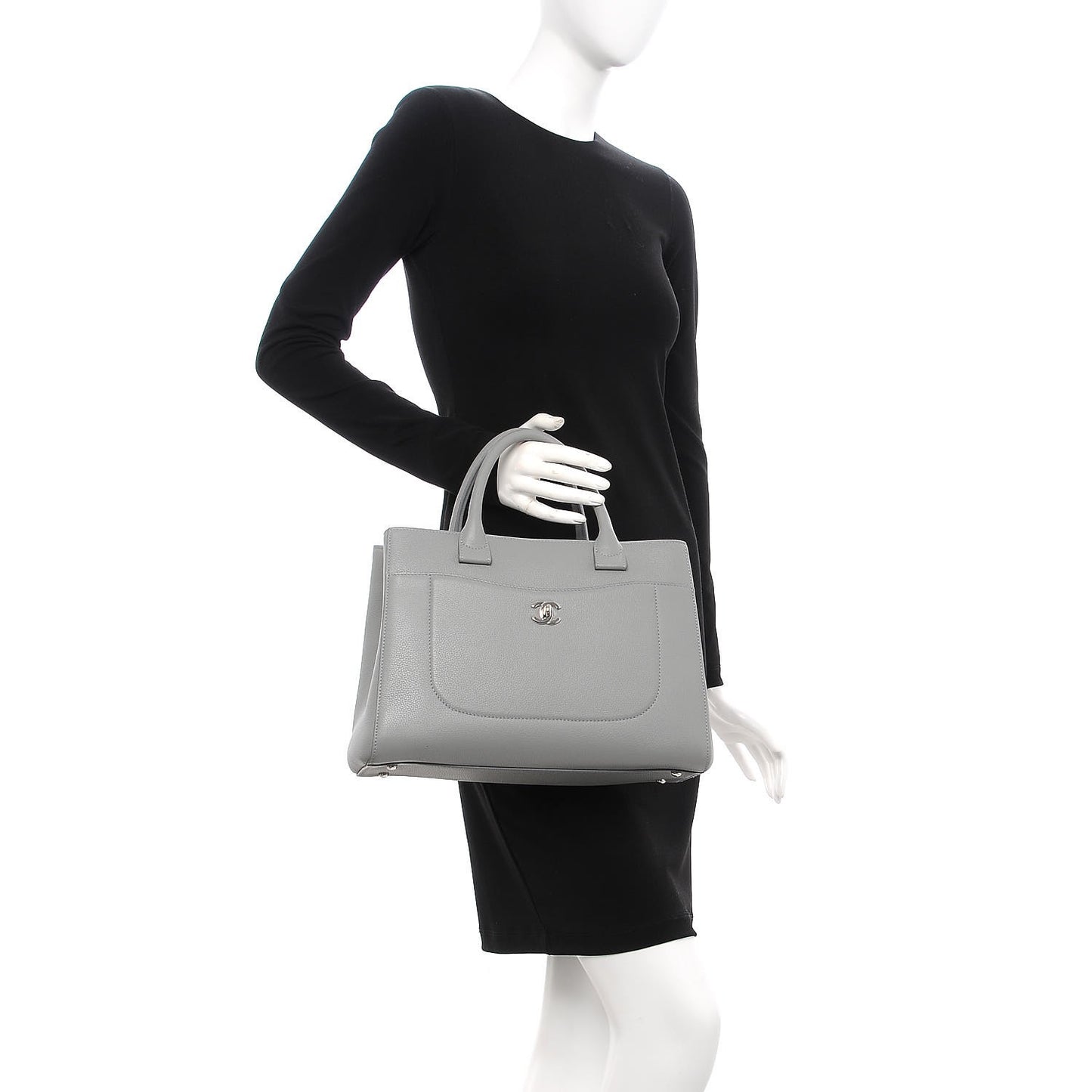 Grained Calfskin Small Neo Executive Shopper Tote Grey