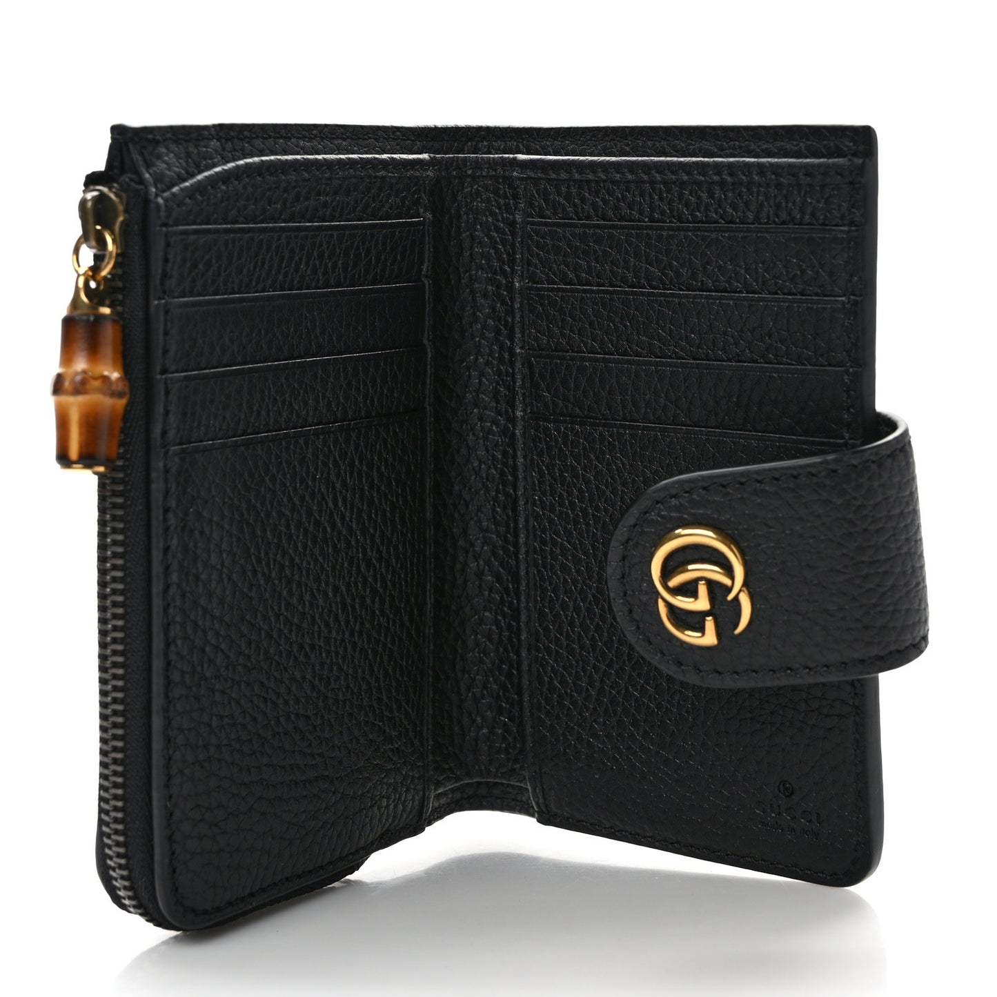 Dollar Calfskin Bamboo Double G Wallet Black
