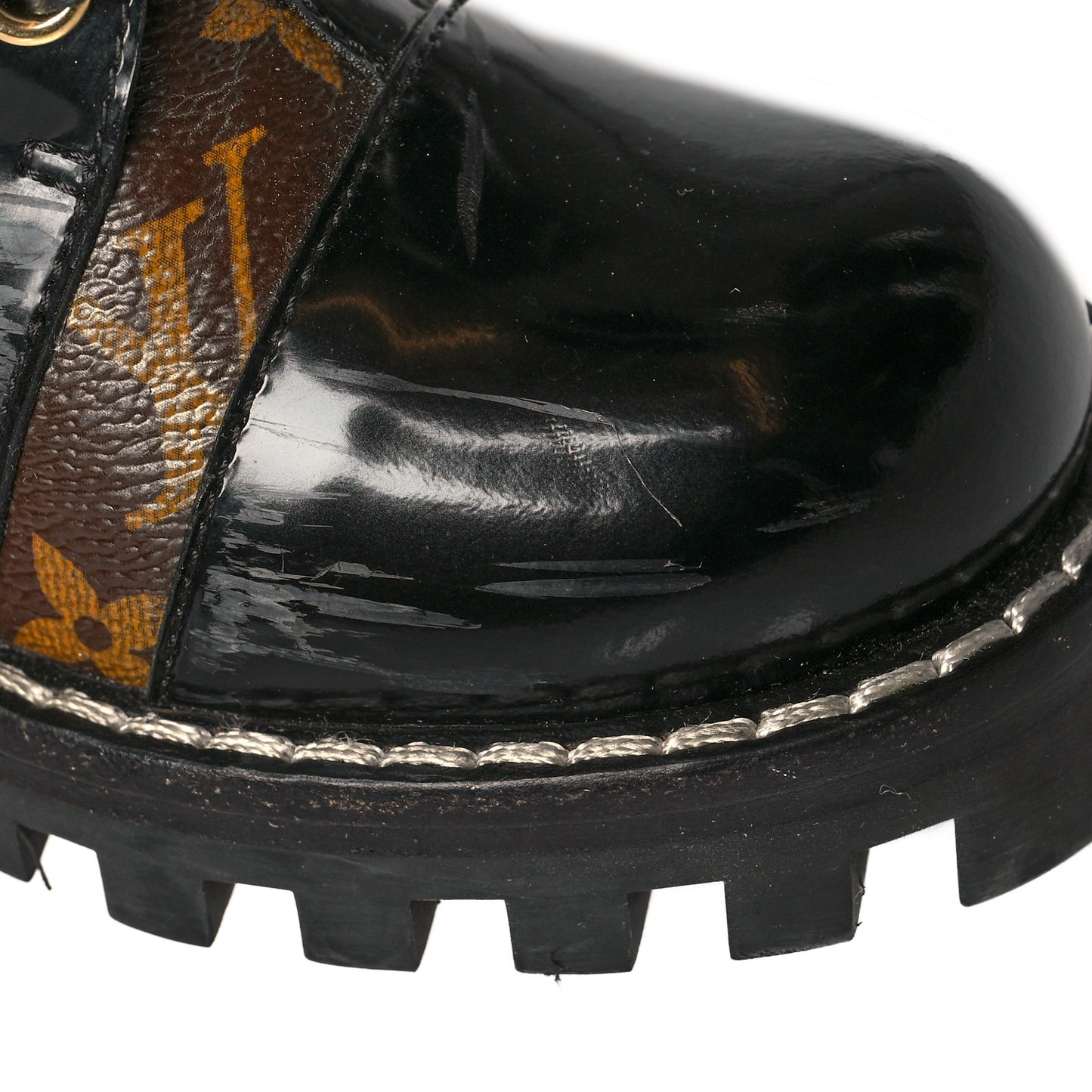 Patent Calfskin Monogram Star Trail Ankle Boots 37 Black