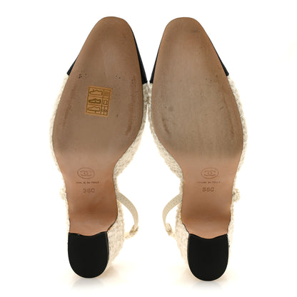 Chanel Tweed Cap Toe CC Slingback Pumps 36 Ivory Black 6 of 9