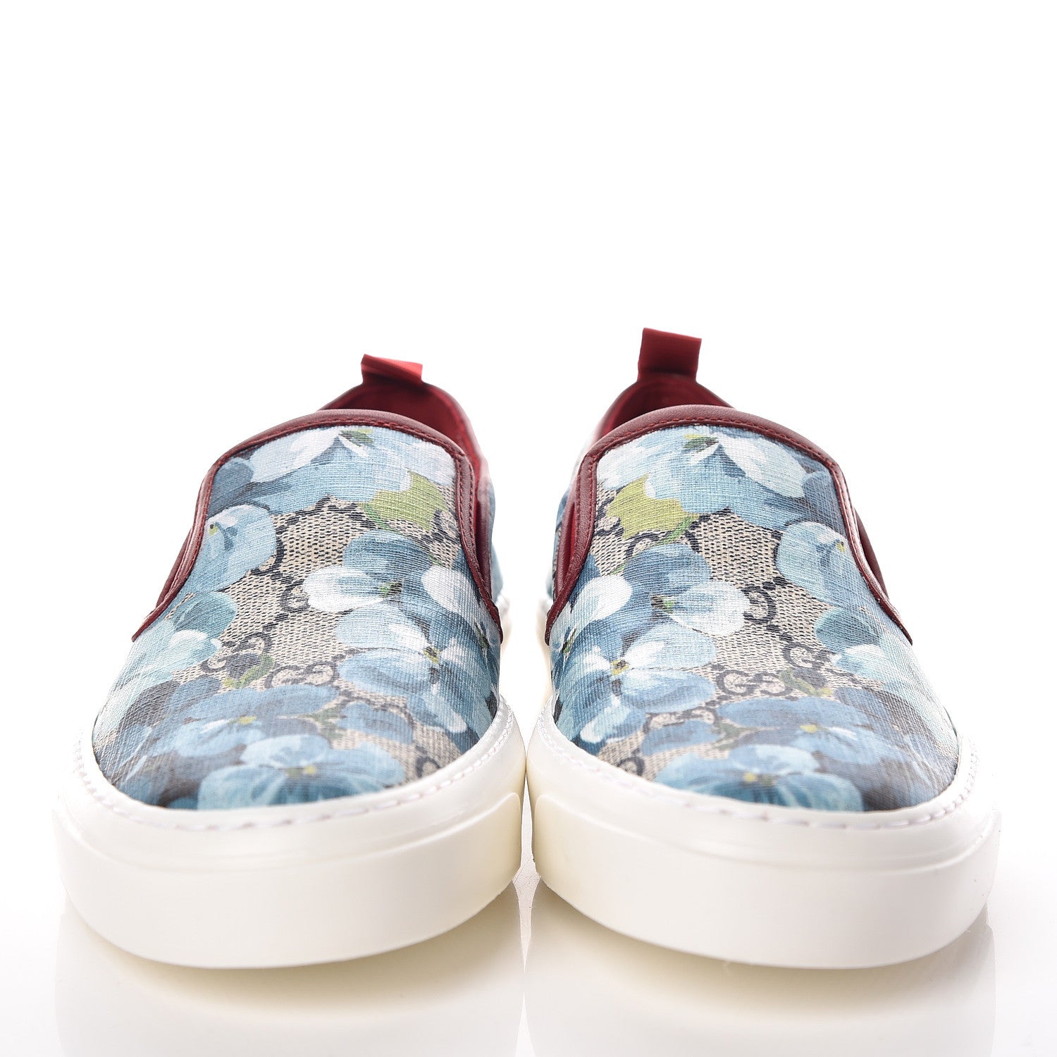 Gucci GG Supreme Monogram Blooms Womens Slip On Sneakers 37 Beige Blue Navy Red 2 of 8