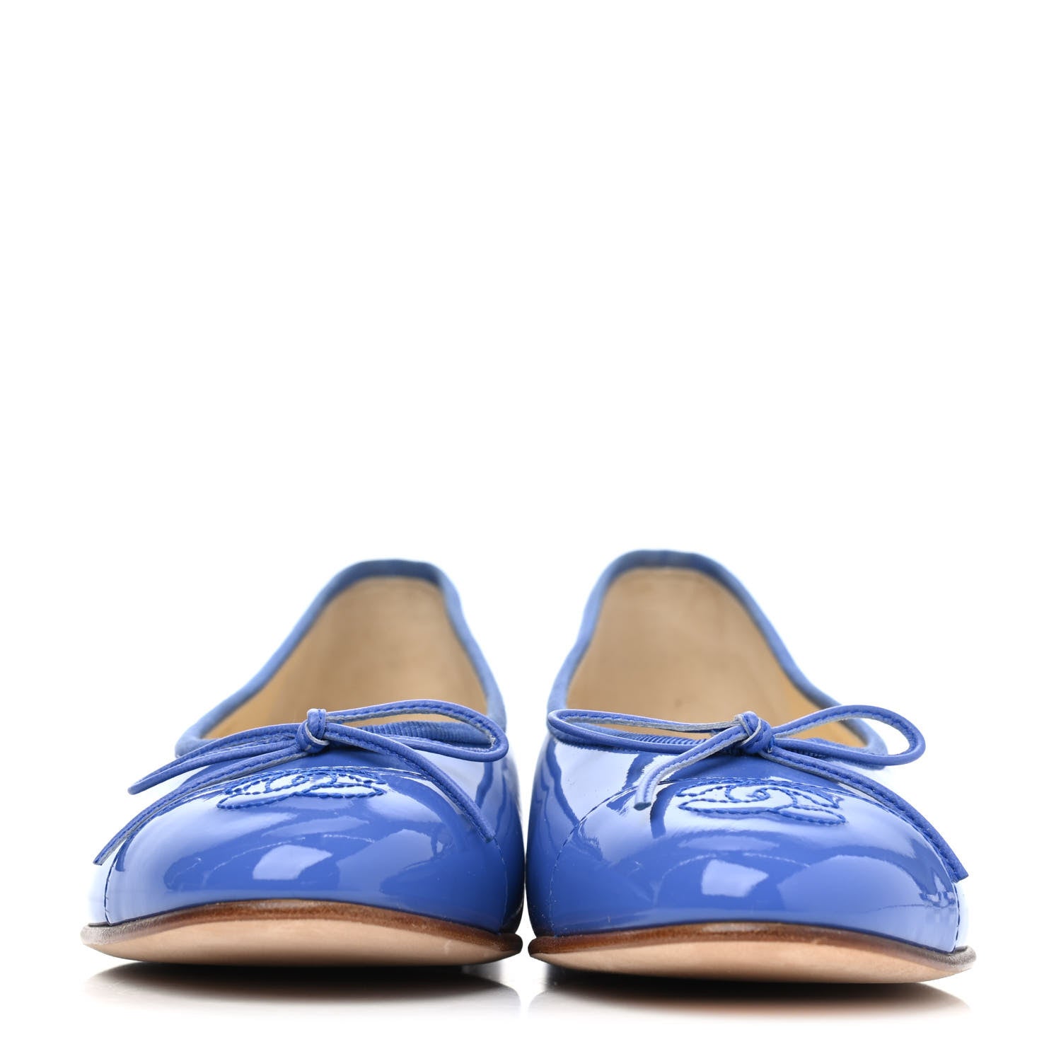 Chanel Patent Calfskin CC Cap Toe Ballerina Flats 36.5 Blue 2 of 4