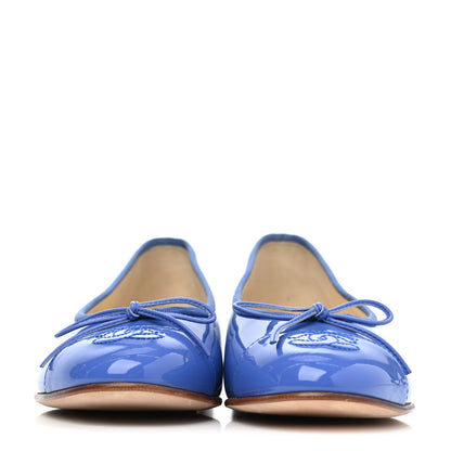 Chanel Patent Calfskin CC Cap Toe Ballerina Flats 36.5 Blue 2 of 4