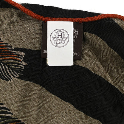 Hermes Cashmere Silk Zebra Pegasus Pointe Triangle Scarf Etoupe Bordeaux Black 3 of 5
