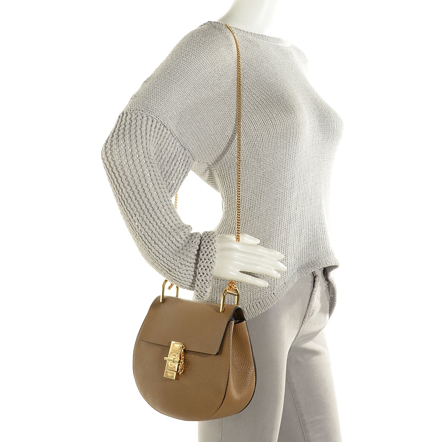 Chloe Grained Calfskin Medium Drew Shoulder Bag Chesnut Cream 2 of 8