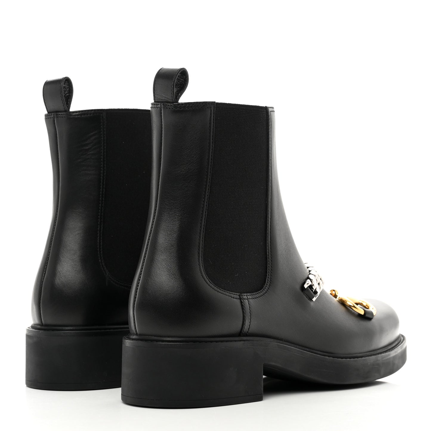 Flores Calfskin Horsebit Chain Ankle Boots 41 Black