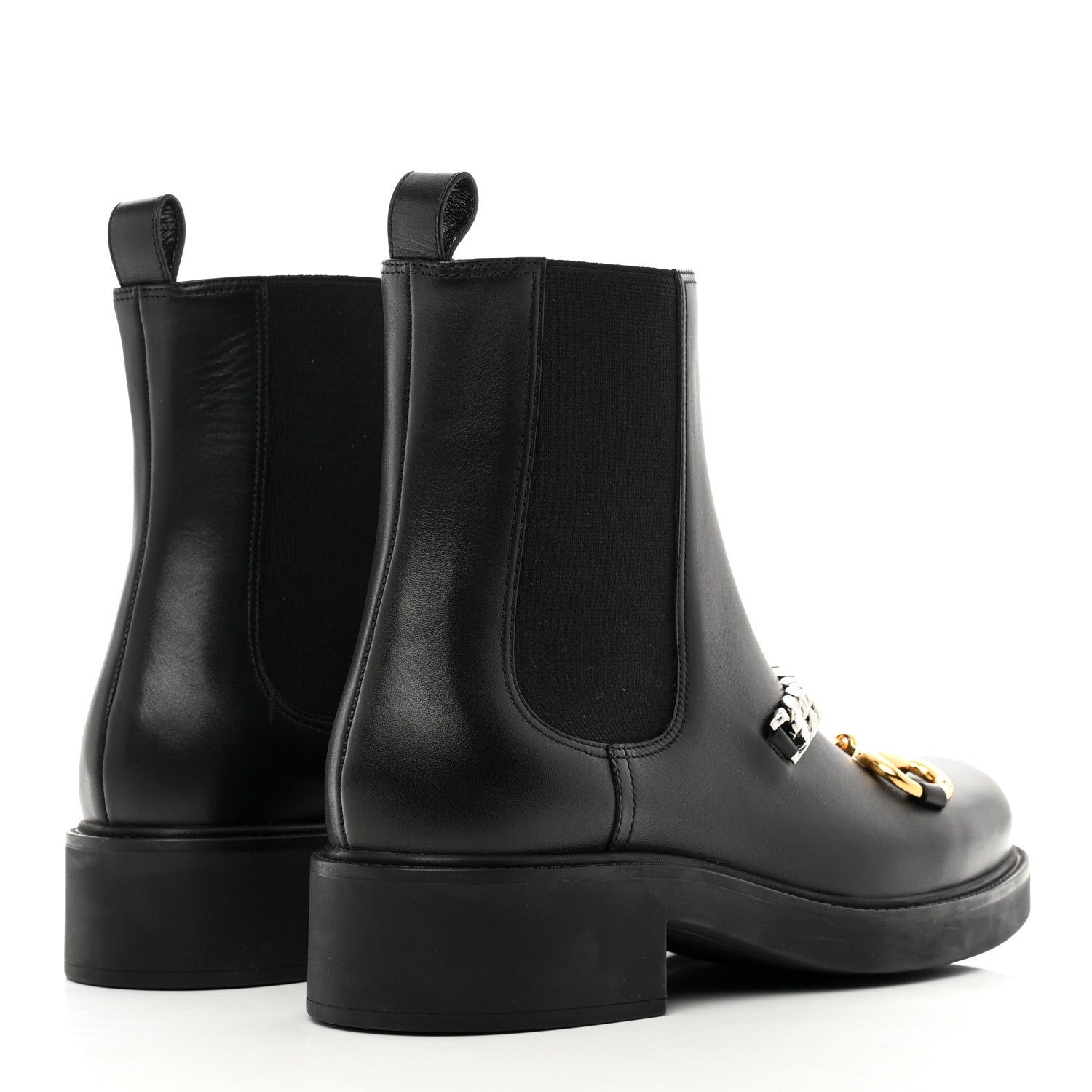 Gucci Flores Calfskin Horsebit Chain Ankle Boots 41 Black 4 of 9
