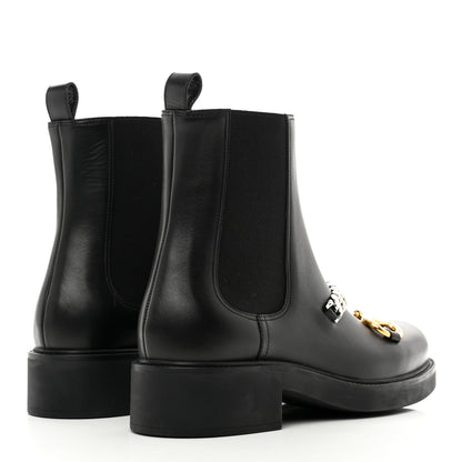 Gucci Flores Calfskin Horsebit Chain Ankle Boots 41 Black 4 of 9