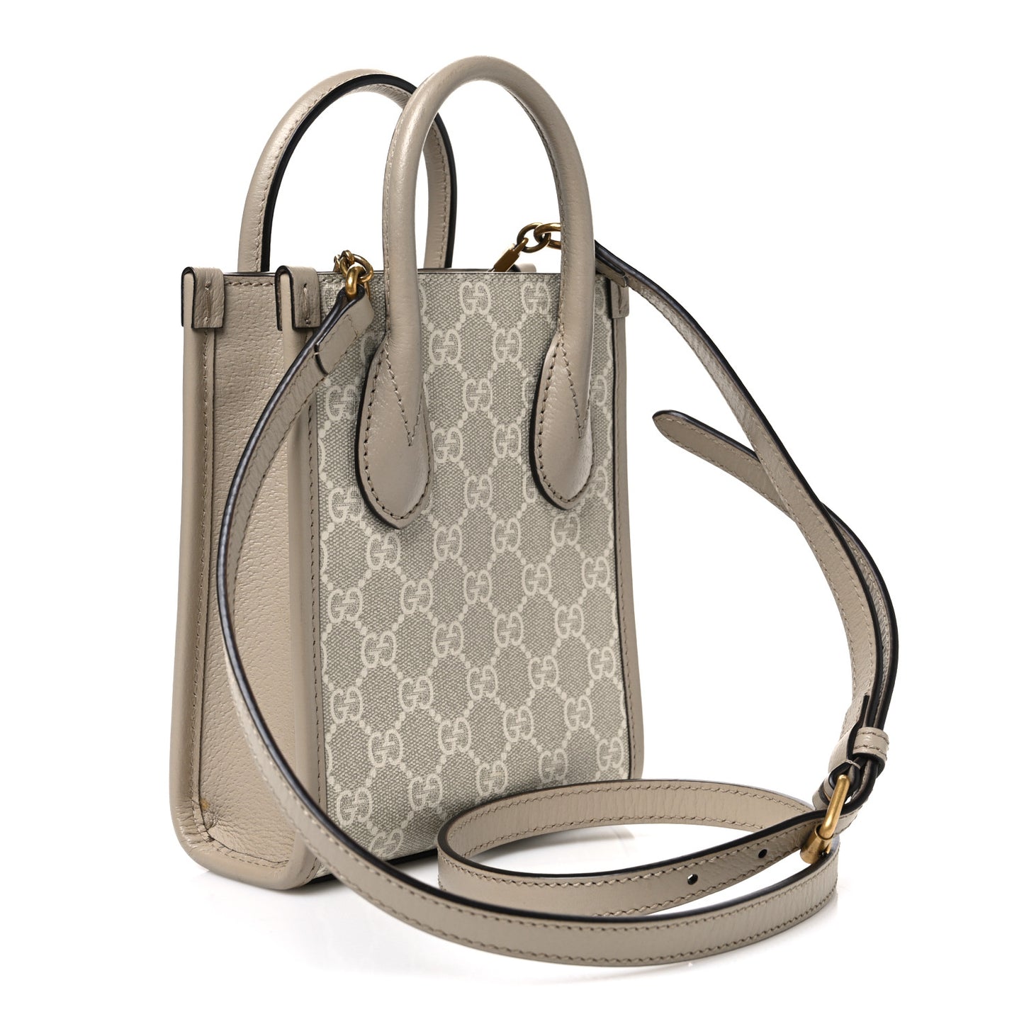 GG Supreme Monogram Textured Dollar Calfskin Mini Retro Interlocking G Tote Bag Beige Mystic White Oatmeal
