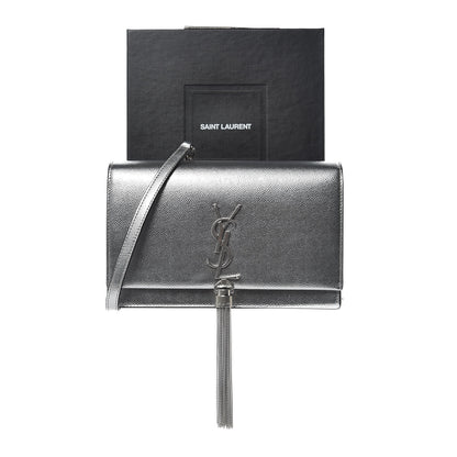 Saint Laurent Metallic Grain De Poudre Kate Monogram Tassel Chain Wallet Silver 9 of 9