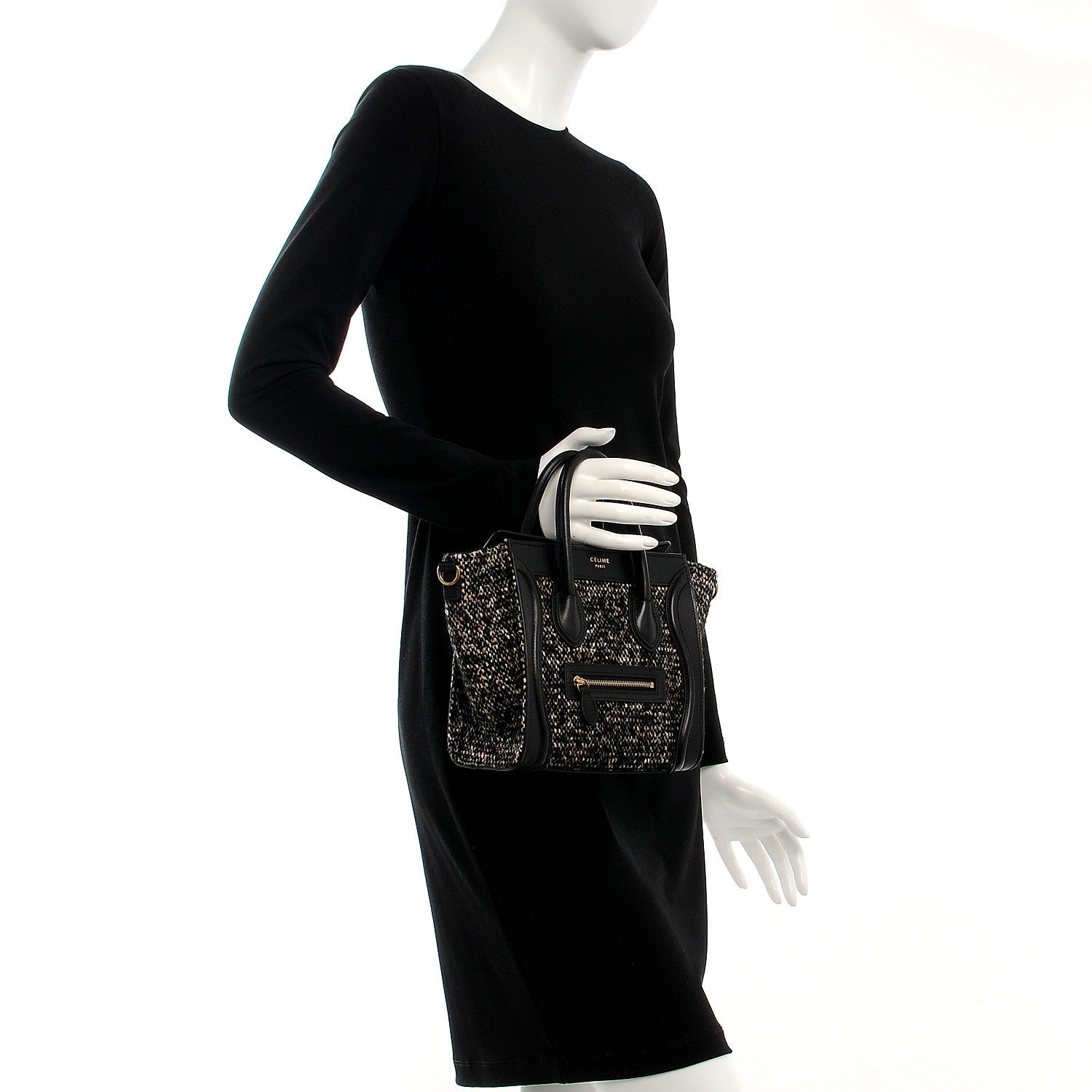 Celine Smooth Calfskin Tweed Micro Luggage Black 3 of 8
