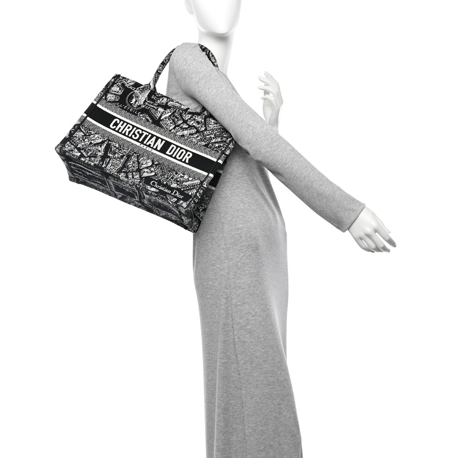 Christian Dior Canvas Embroidered Medium Plan De Paris Book Tote Black White 2 of 11