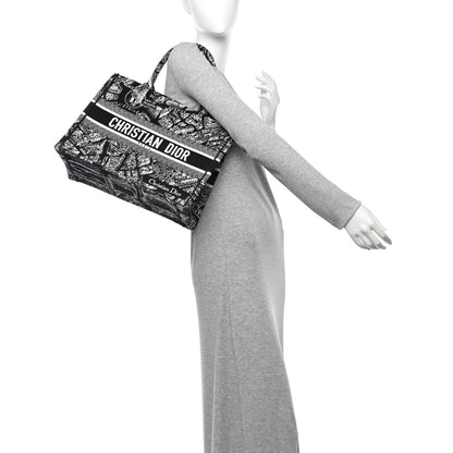 Christian Dior Canvas Embroidered Medium Plan De Paris Book Tote Black White 2 of 11