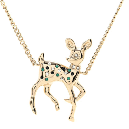 Chanel Metal Crystal Pearl Deer Pendant Necklace Green Black Gold 4 of 7