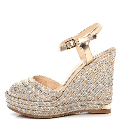 Jimmy Choo Metallic Raffia 120 Wedge Sandals 36 Gold 1 of 10