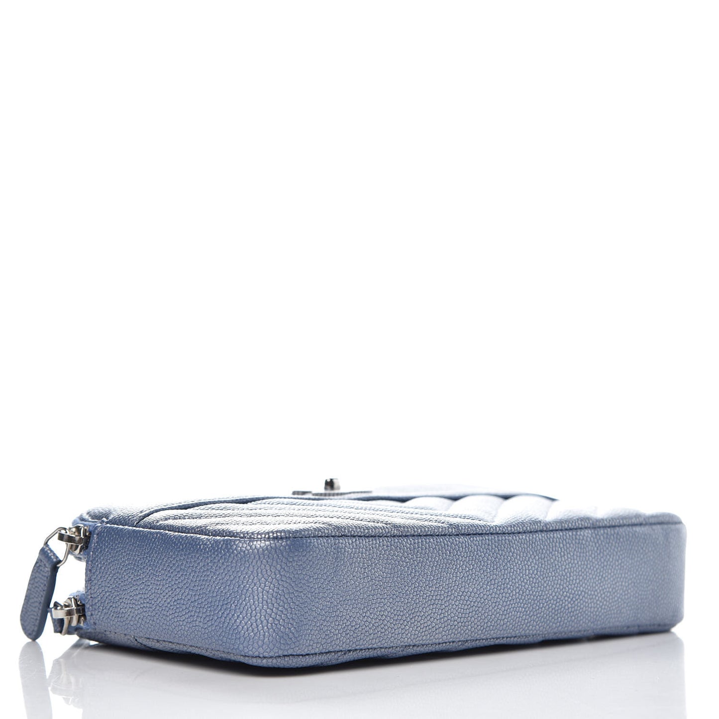 Metallic Caviar Chevron Quilted Small Vintage Mademoiselle Clutch With Chain Light Blue