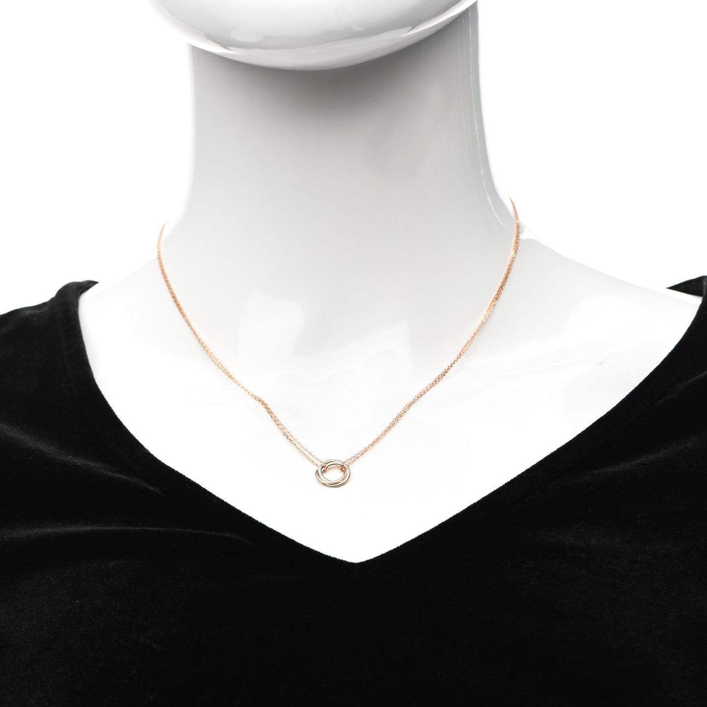 18K Pink Yellow White Gold Trinity Double Chain Pendant Necklace