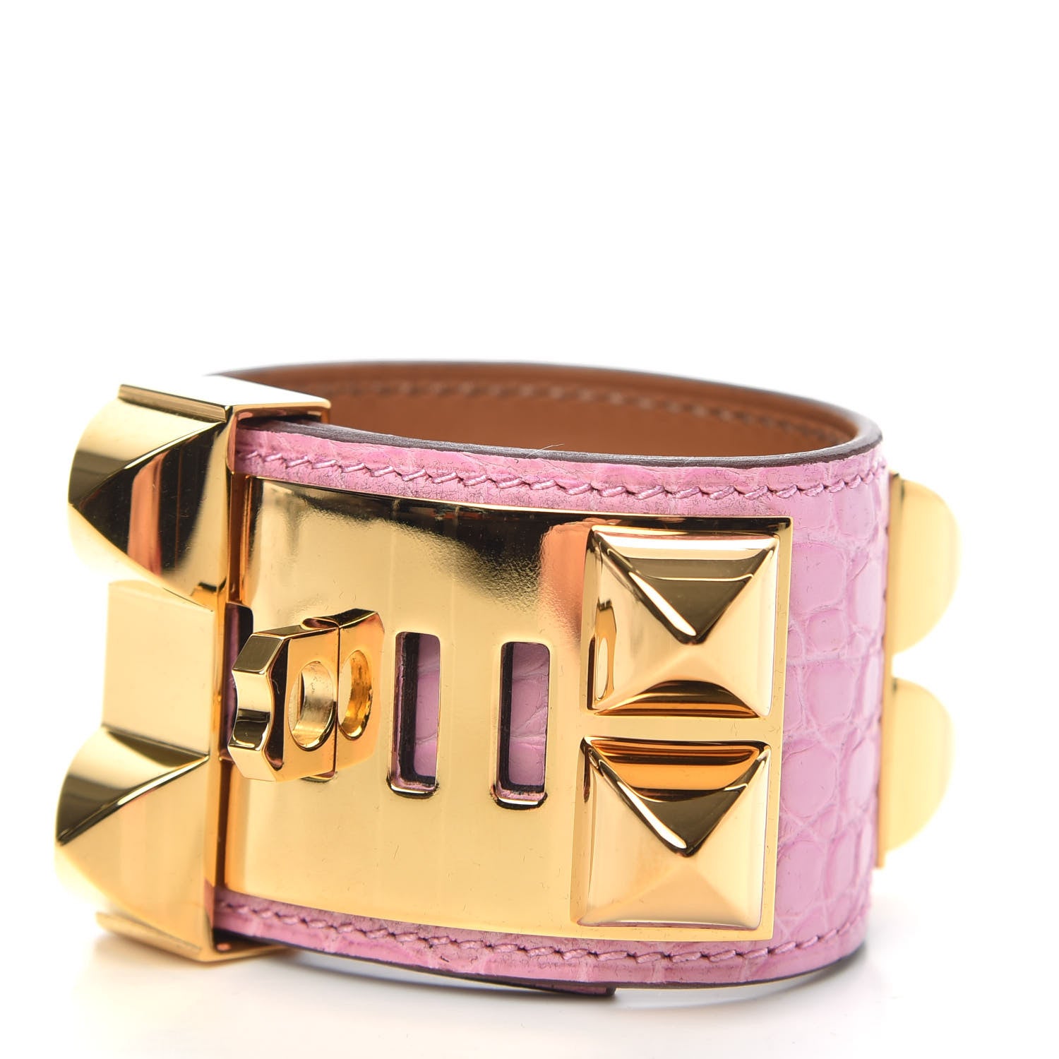 Hermes Matte Alligator Collier De Chien CDC Bracelet T1 5P Pink 3 of 7