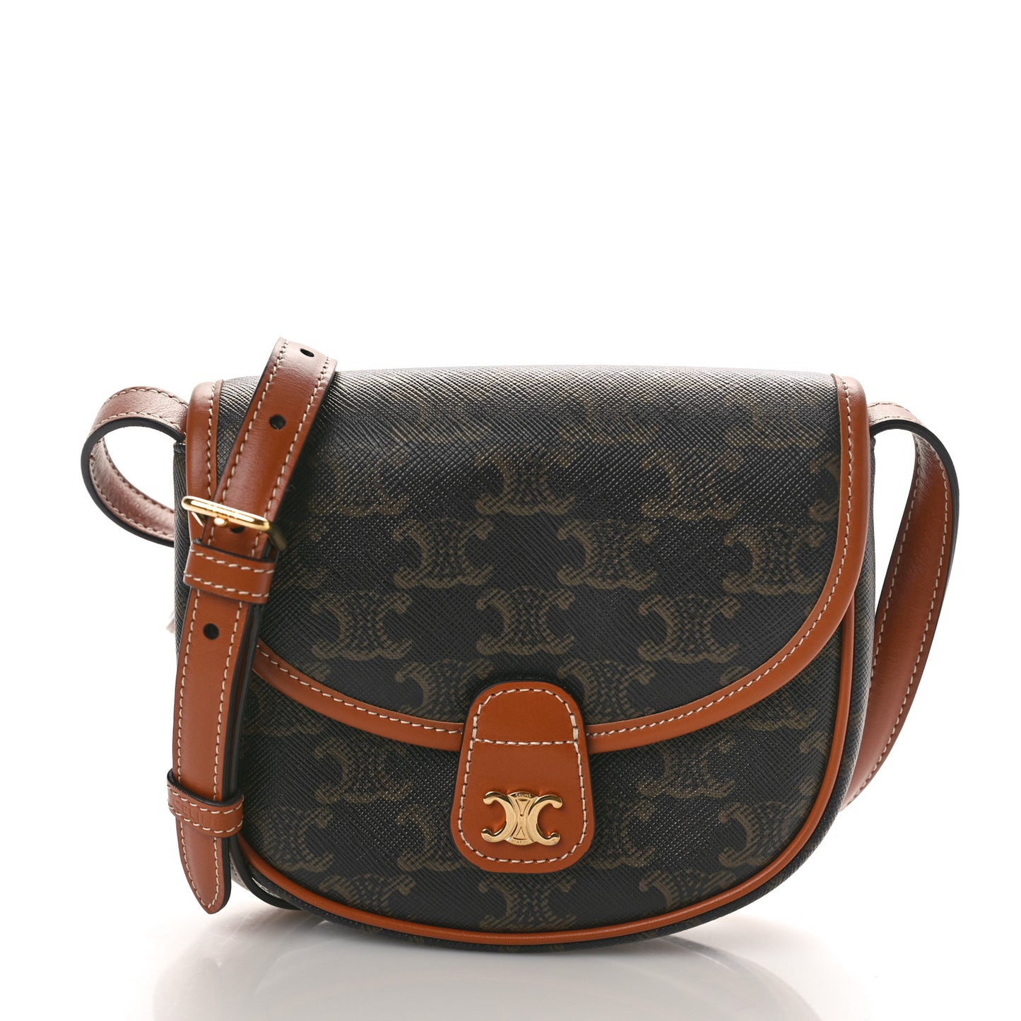 Canvas Calfskin Triomphe Mini Besace Tan