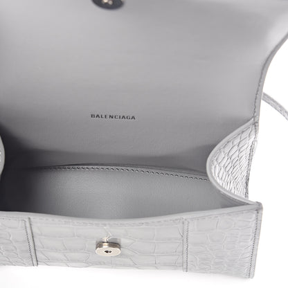 Balenciaga Shiny Calfskin Crocodile Embossed Hourglass Top Handle Bag XS Balenciaga Grey 5 of 9