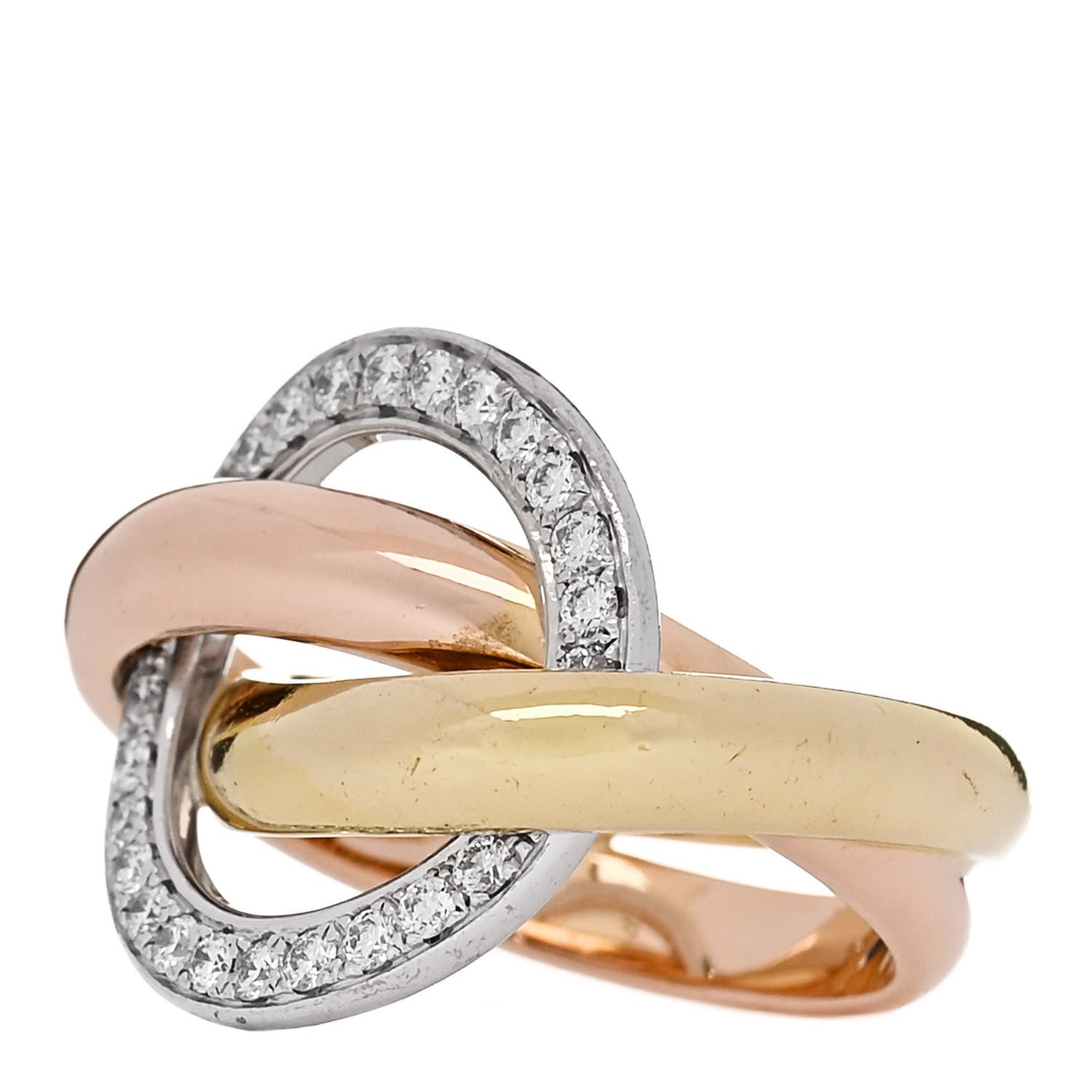 Cartier 18K Pink Yellow White Gold Diamond Trinity Crash Ring 50 5.5 3 of 5