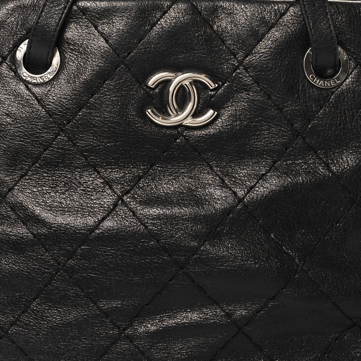 Glazed Calfskin Large On the Road Zip Tote Black