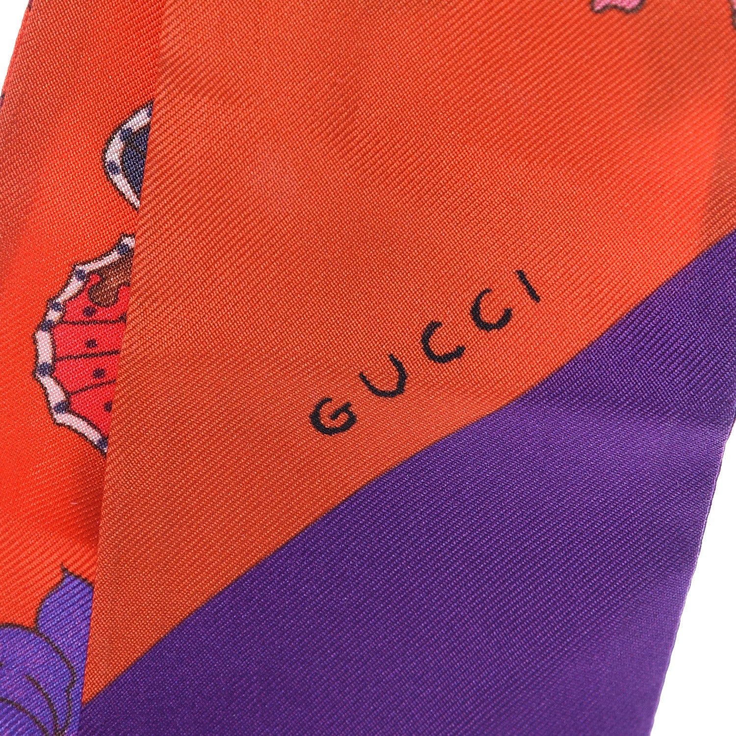 Gucci Silk Floral Neck Bow Scarf Orange Purple 4 of 6
