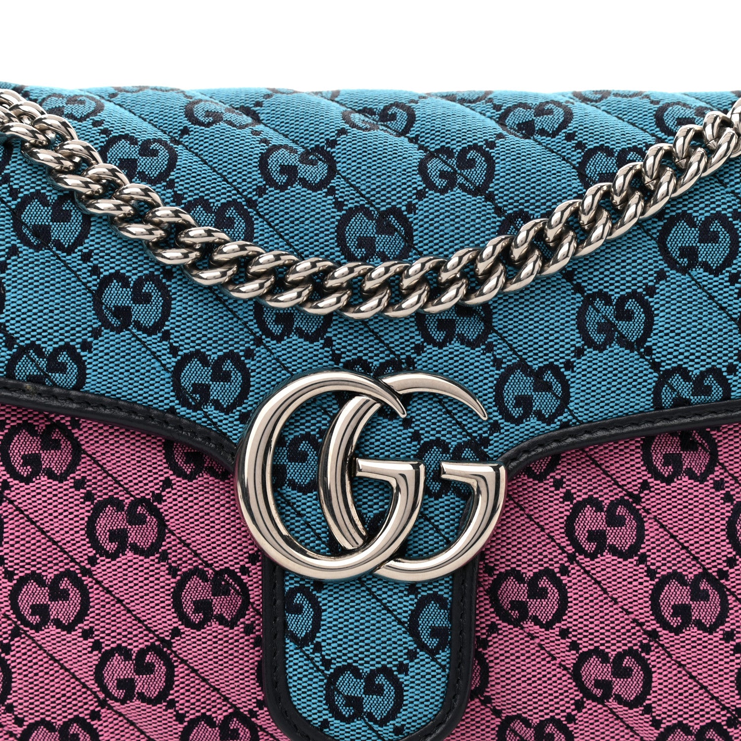 Gucci Monogram Multicolor Matelasse Diagonal Small GG Marmont Shoulder Bag Light Blue Pink Blue Green Red 8 of 10