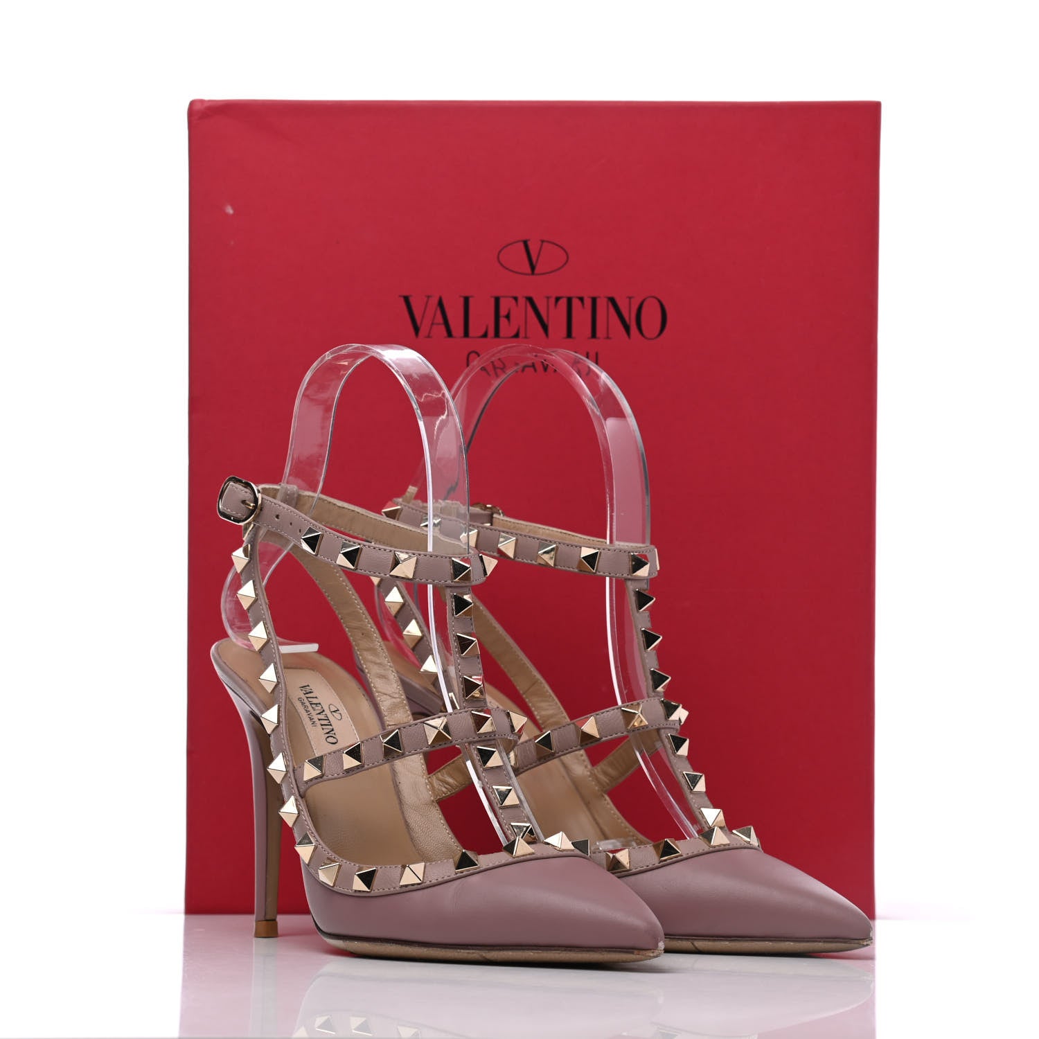 Valentino Garavani Calfskin Nappa Rockstud Ankle Strap 100mm Pumps 35 Grey Pink Poudre 18 of 18