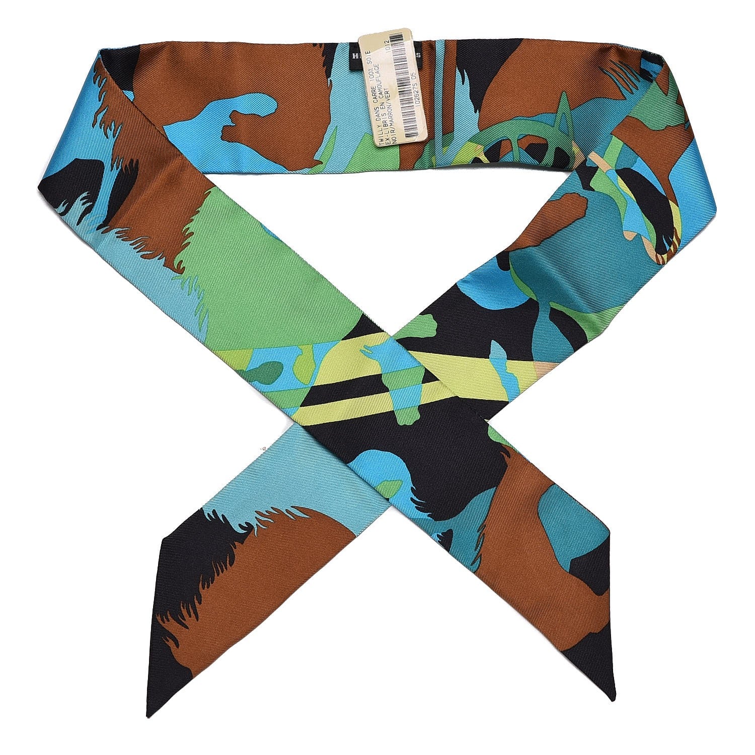 Hermes Silk Ex Libris En Camouflage Noir Marron Vert 1 of 3