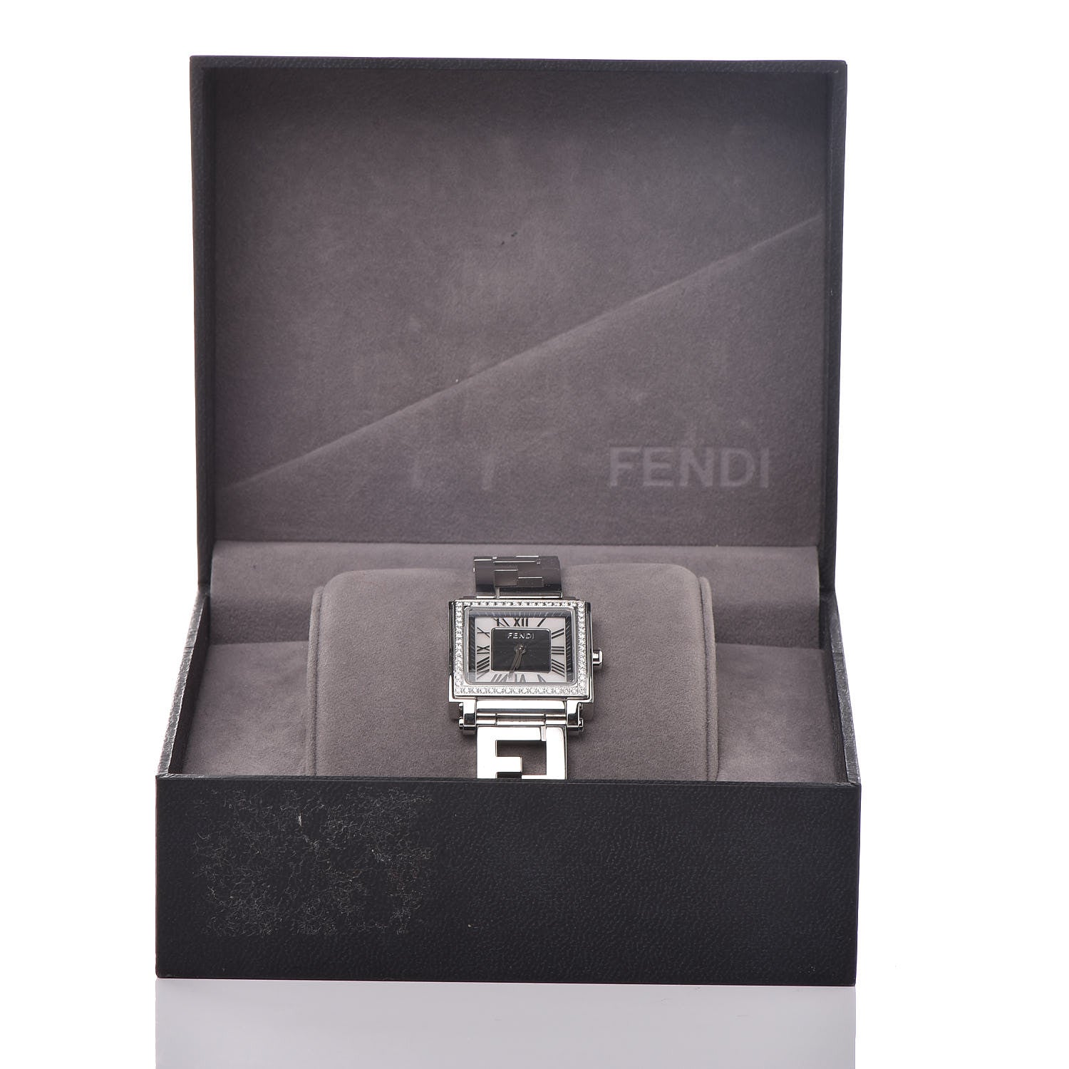 Fendi Stainless Steel Diamond Bezel Mother of Pearl 25mm Quadro Quartz Watch 6 of 6