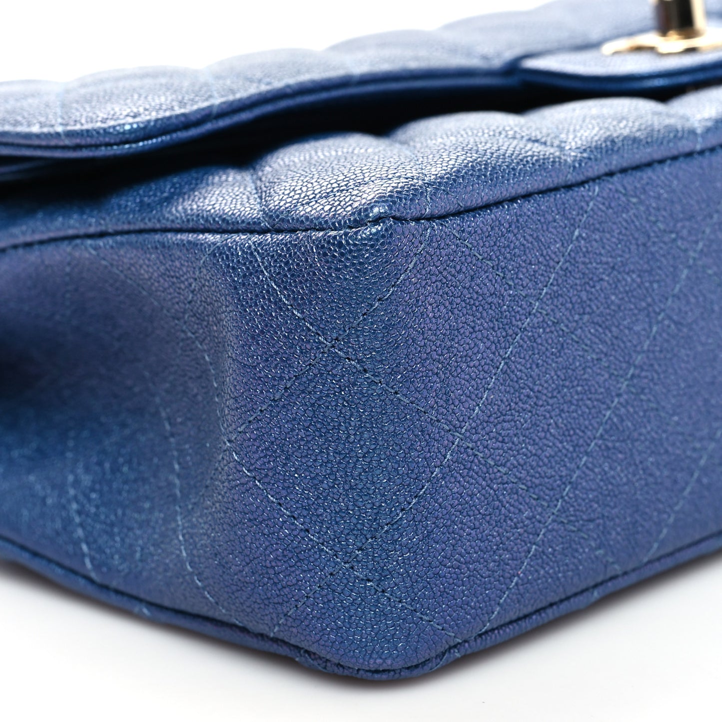 Iridescent Caviar Quilted Medium Double Flap Dark Blue