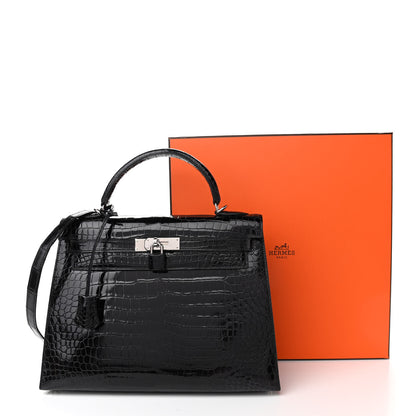 Hermes Shiny Porosus Crocodile Kelly Sellier 32 Black 11 of 11