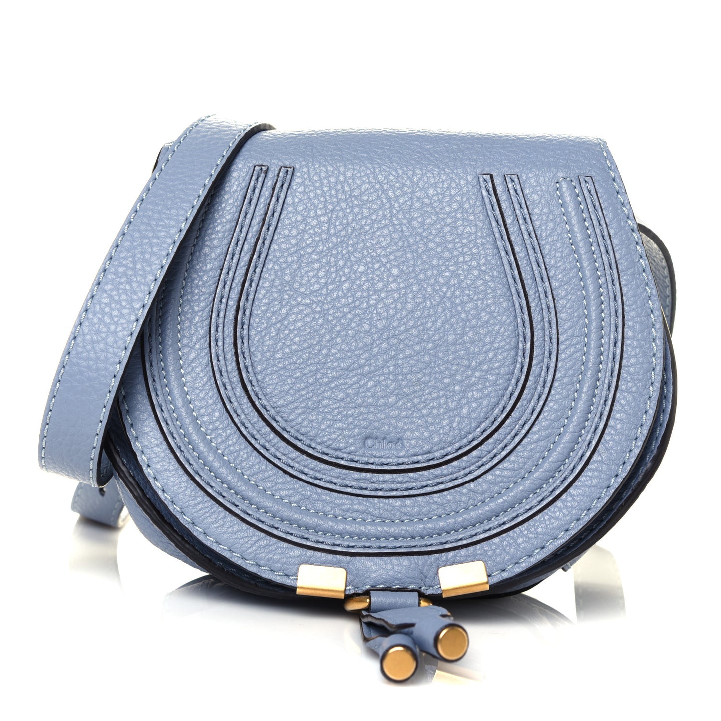 Calfskin Mini Marcie Round Crossbody Bag Washed Blue