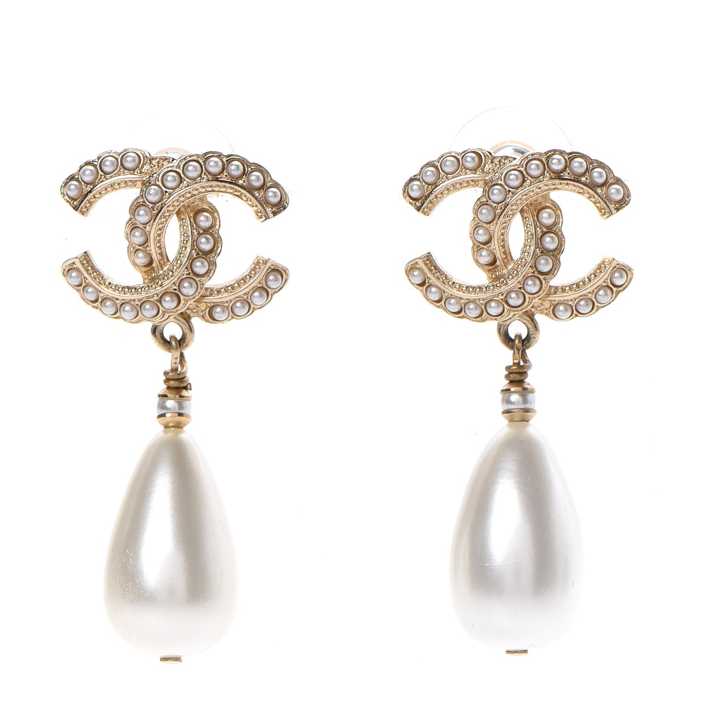 Pearl CC Drop Earrings Gold Pearly White
