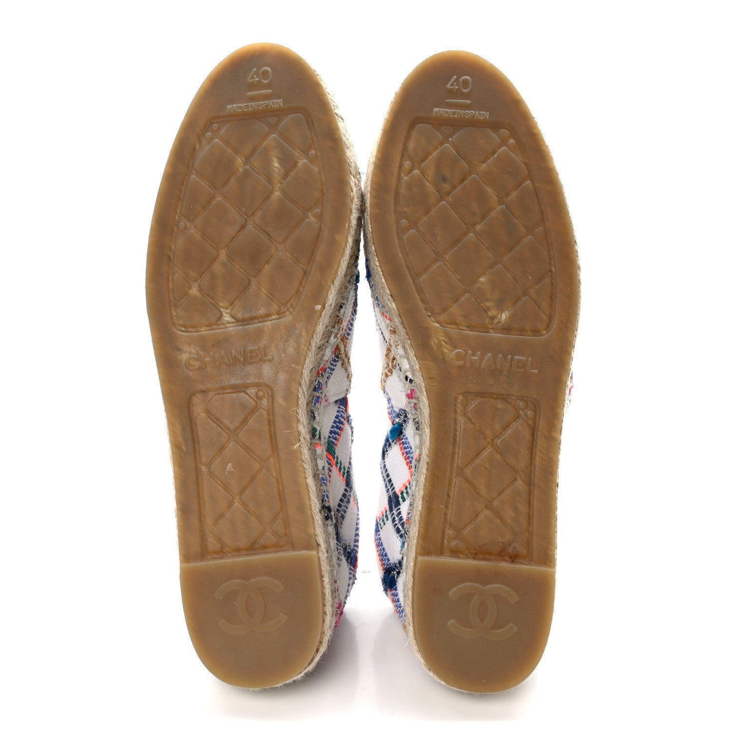 Chanel Tweed Grosgrain CC Espadrilles 40 White Blue Pink Green Black 5 of 10