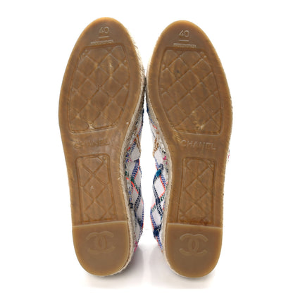 Chanel Tweed Grosgrain CC Espadrilles 40 White Blue Pink Green Black 5 of 10